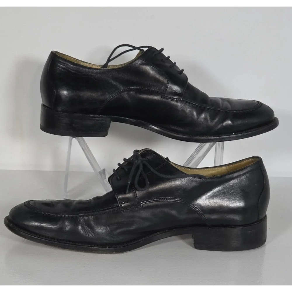 Mercanti Fiorentini Mens 10 Black Leather Derby Shoes Made In Italy Classic